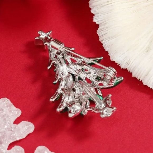 NEW Silver and Pastel Jeweled Retro MCMChristmas Tree Brooch Pin - Picture 2 of 3
